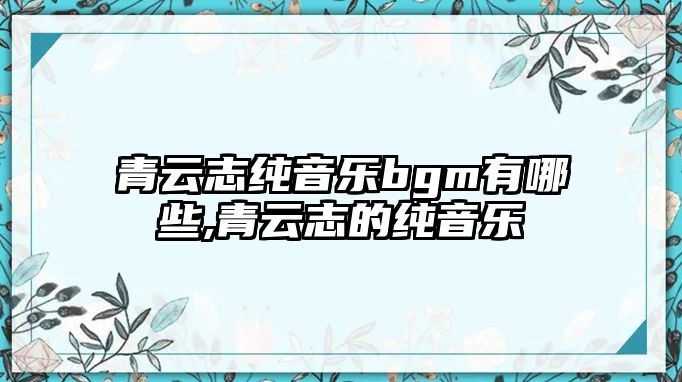 青云志純音樂bgm有哪些,青云志的純音樂